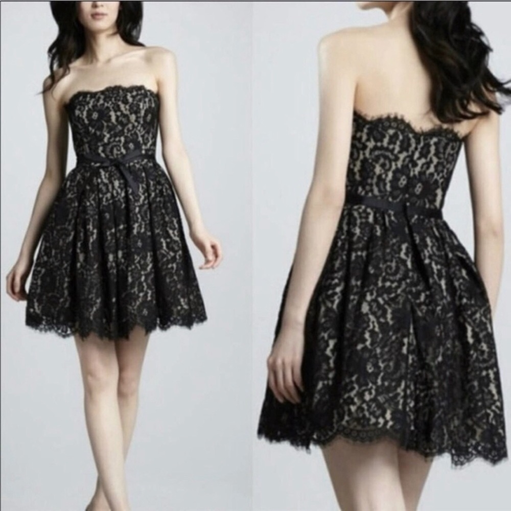 Robert Rodriguez Dress Size 2 Neiman Marcus Black Lace Mini Strapless